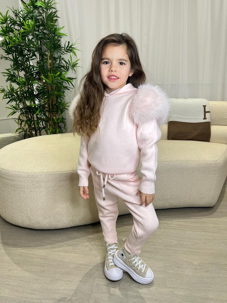 Kids Baby Pink Premium Faux Fur Loungewear Set - H&L