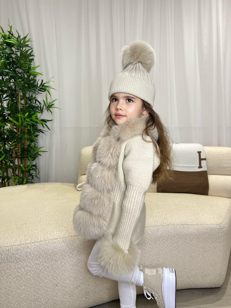 Kids Beige Luxury Fur Cardigan - H&L