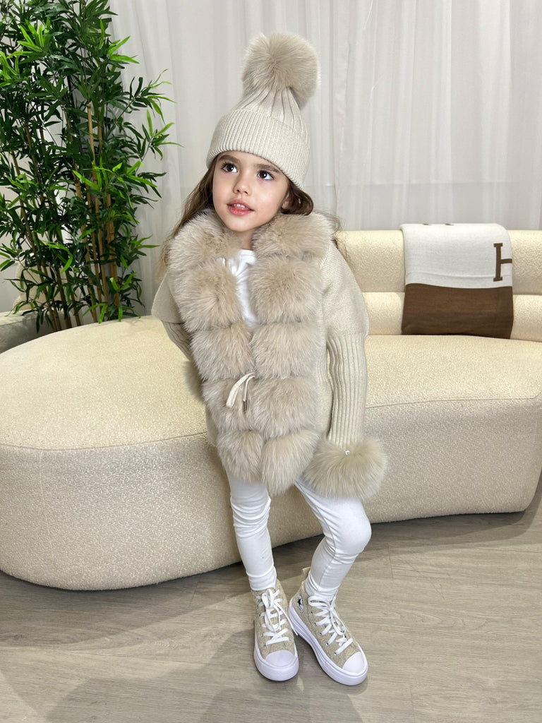 Kids Beige Luxury Fur Cardigan - H&L