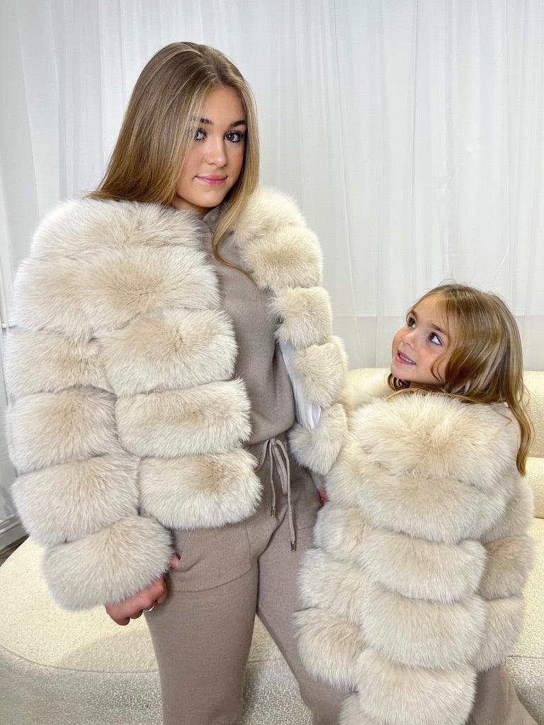 Kids Beige Luxury Fur Coat - H&L