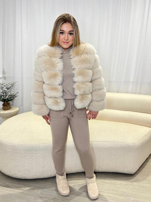 Kids Beige Luxury Fur Coat - H&L