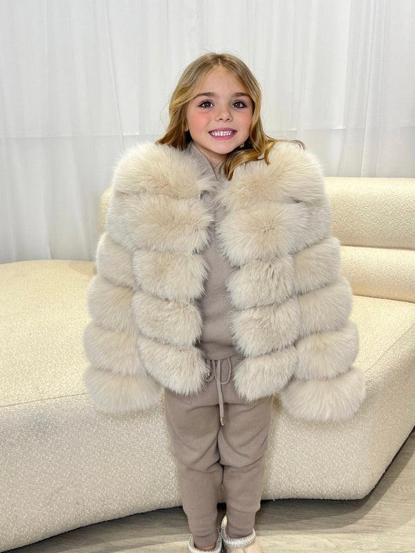 Kids Beige Luxury Fur Coat - H&L
