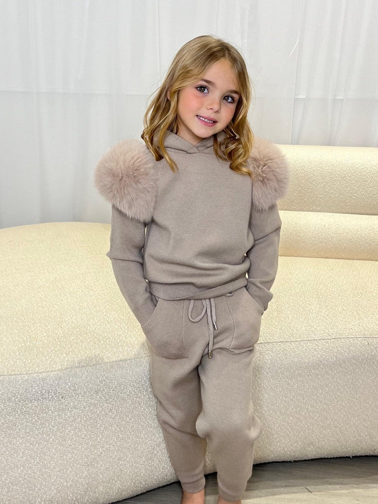 Kids Beige Luxury Fur Tracksuit - H&L