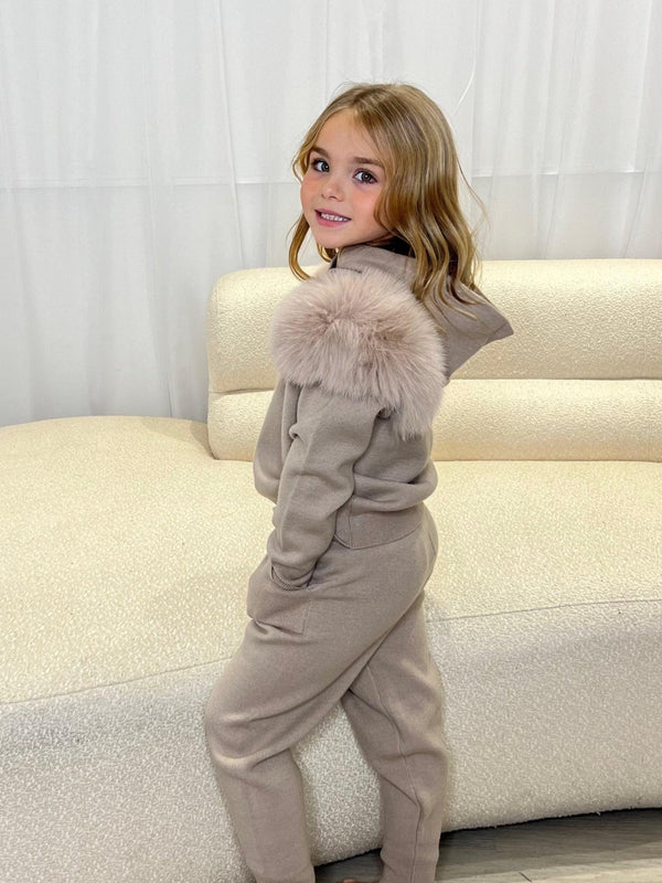 Kids Beige Luxury Fur Tracksuit - H&L