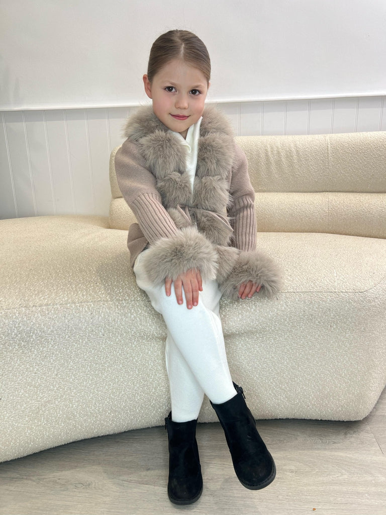 Kids Beige Premium Faux Fur Cardigan - H&L