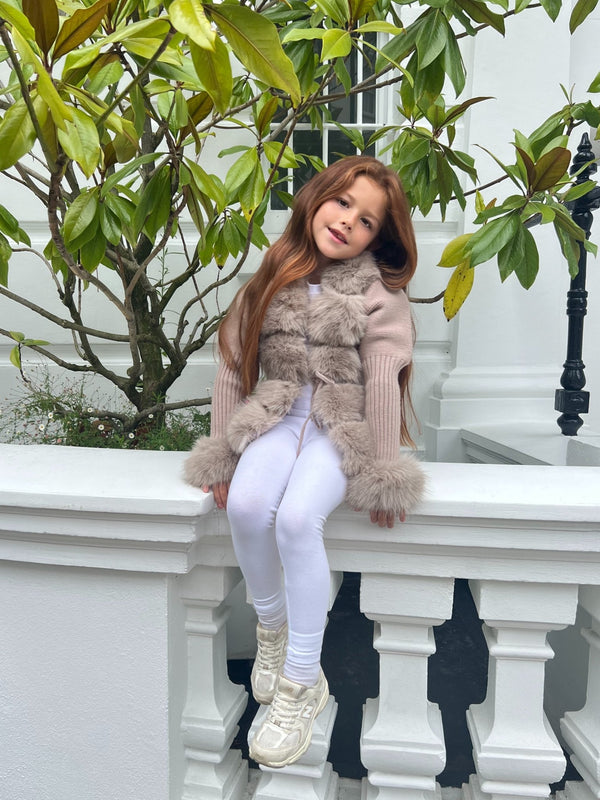 Kids Beige Premium Faux Fur Cardigan - H&L