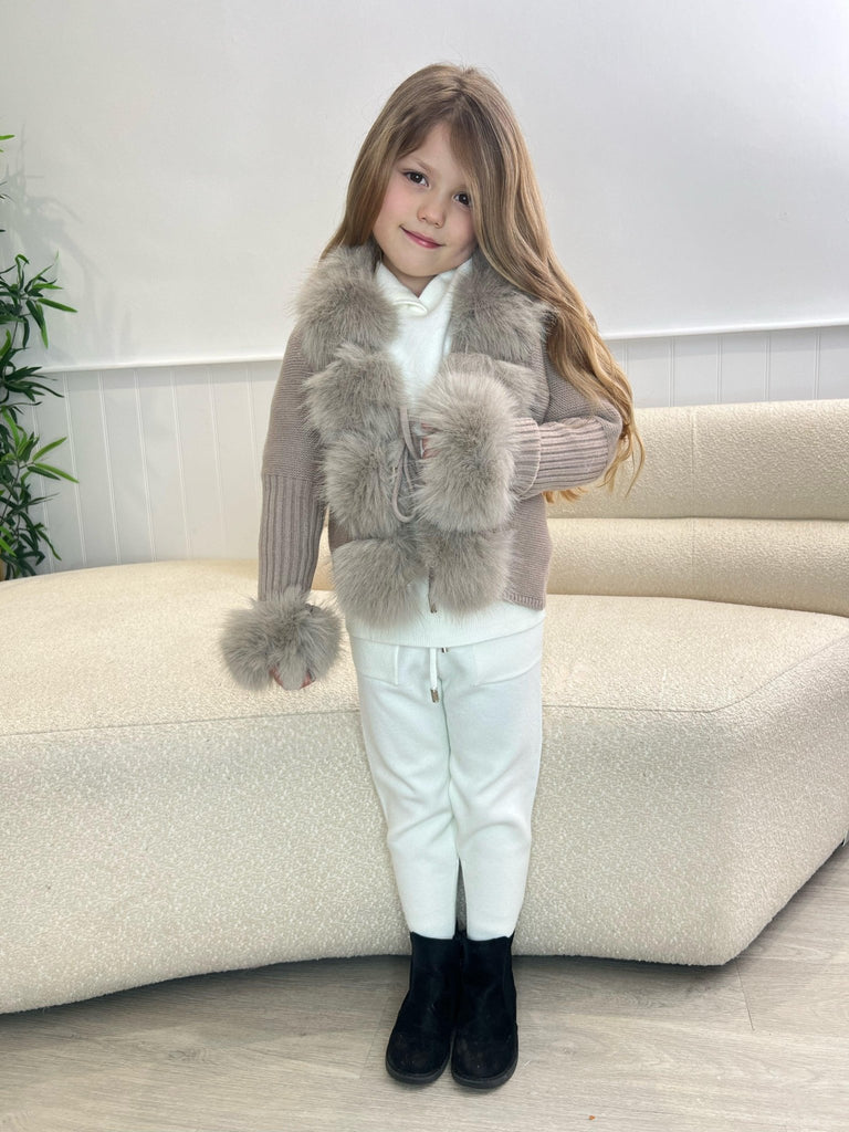 Kids Beige Premium Faux Fur Cardigan - H&L
