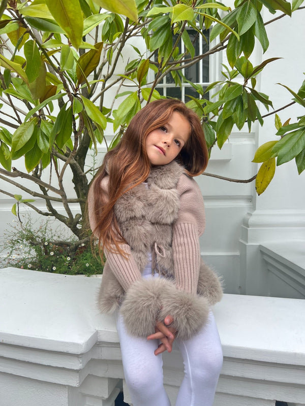 Kids Beige Premium Faux Fur Cardigan - H&L