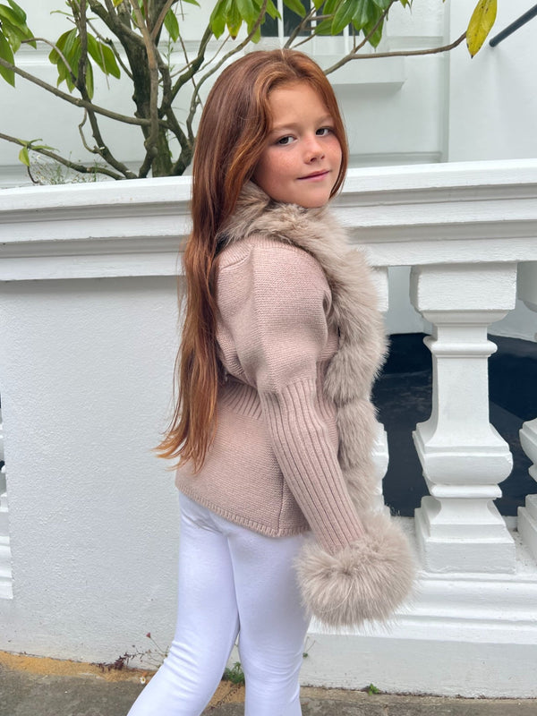 Kids Beige Premium Faux Fur Cardigan - H&L