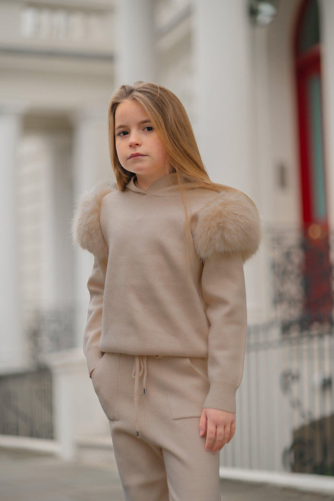 Kids Beige Premium Faux Fur Loungewear Set - H&L