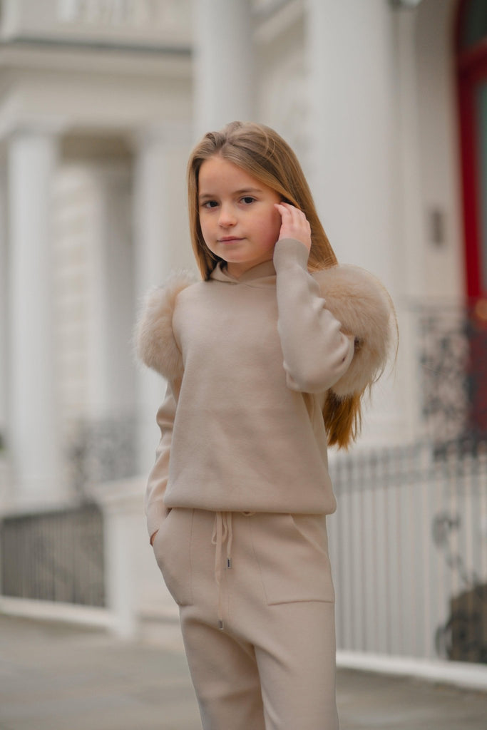 Kids Beige Premium Faux Fur Loungewear Set - H&L