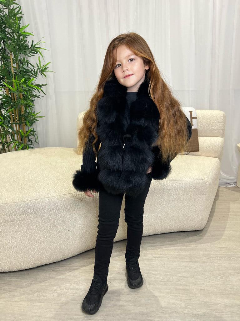 Kids Black Luxury Fur Cardigan - H&L