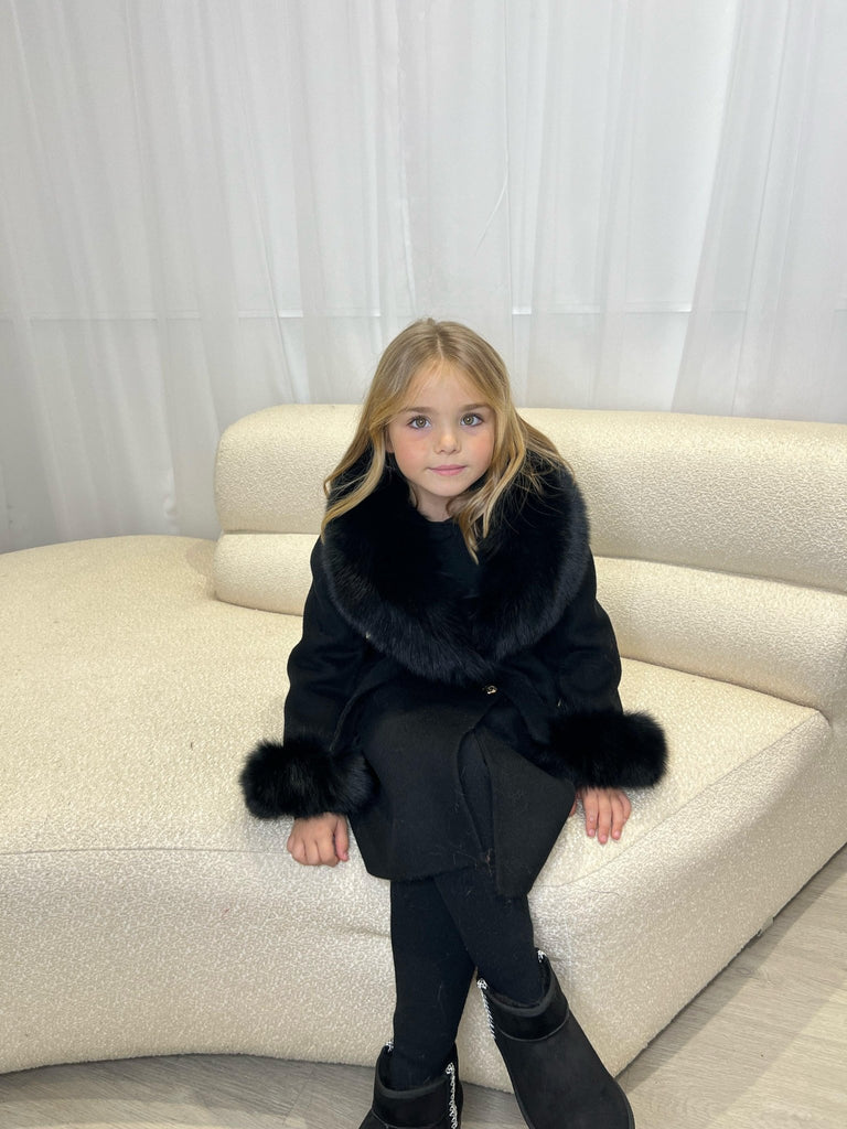 Kids Black Luxury Fur Cashmere Coat - H&L