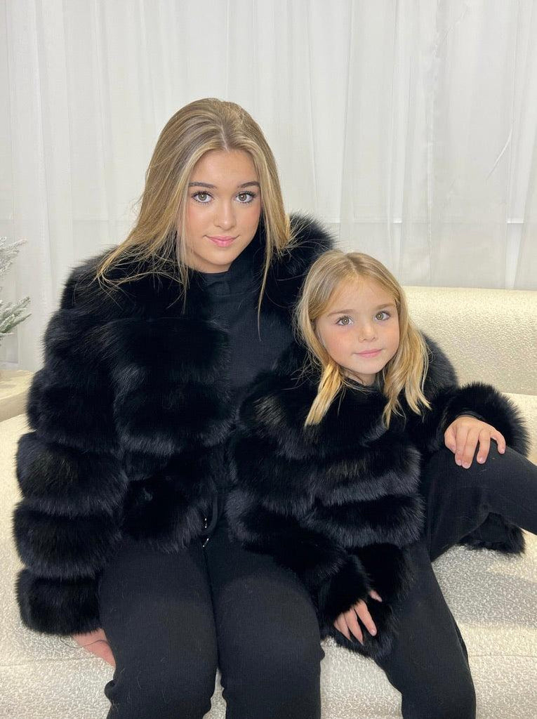 Kids Black Luxury Fur Coat - H&L