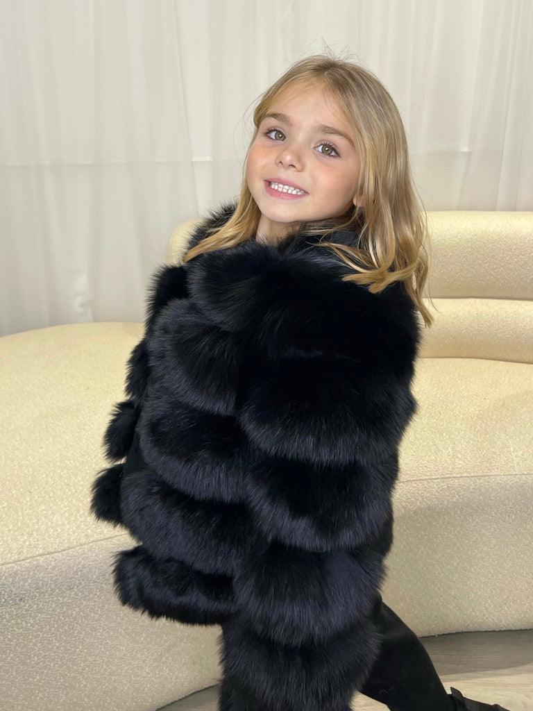 Kids Black Luxury Fur Coat - H&L