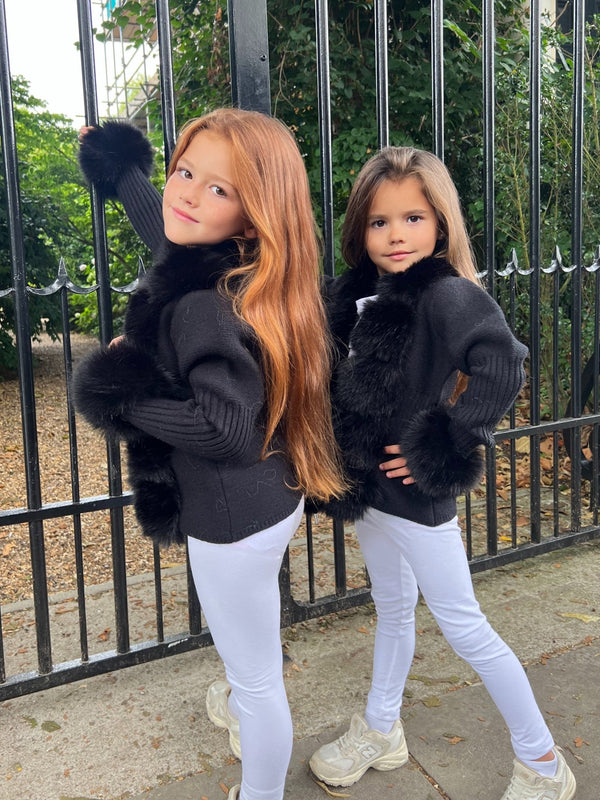 Kids Black Premium Faux Fur Cardigan - H&L