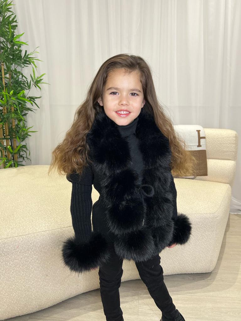 Kids Black Premium Faux Fur Cardigan - H&L