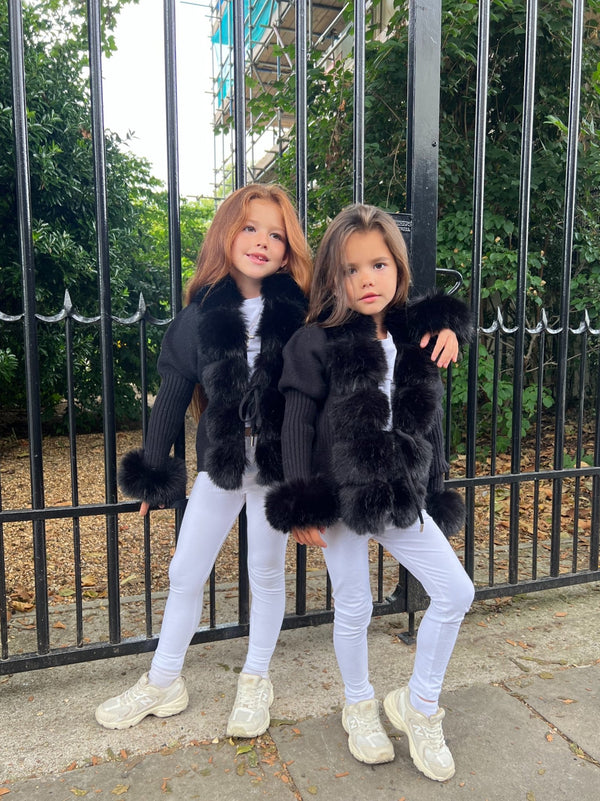 Kids Black Premium Faux Fur Cardigan - H&L