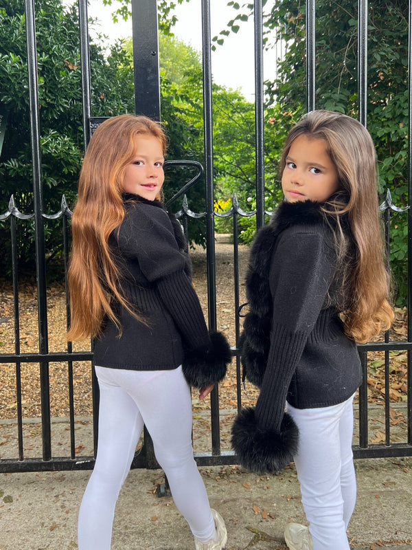 Kids Black Premium Faux Fur Cardigan - H&L