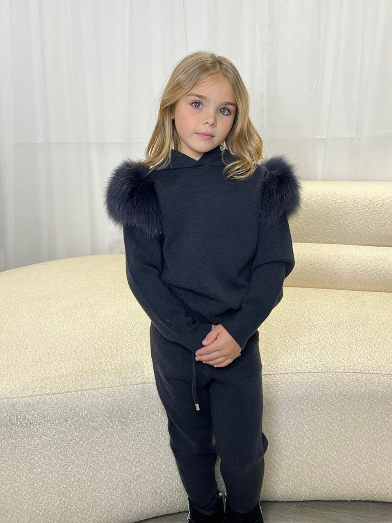 Kids Charcoal Luxury Fur Tracksuit - H&L