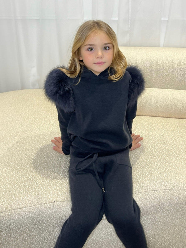 Kids Charcoal Luxury Fur Tracksuit - H&L