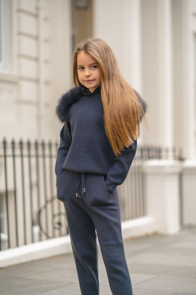 Kids Charcoal Premium Faux Fur Loungewear Set - H&L