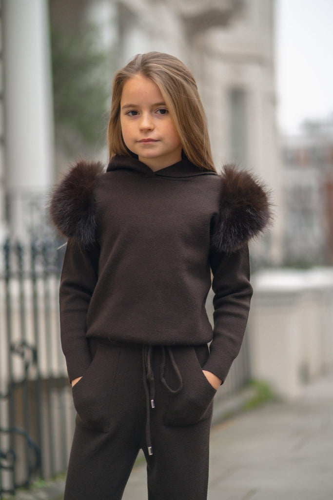Kids Chocolate Premium Faux Fur Loungewear Set - H&L
