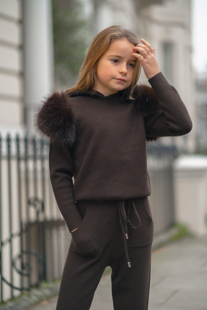 Kids Chocolate Premium Faux Fur Loungewear Set - H&L