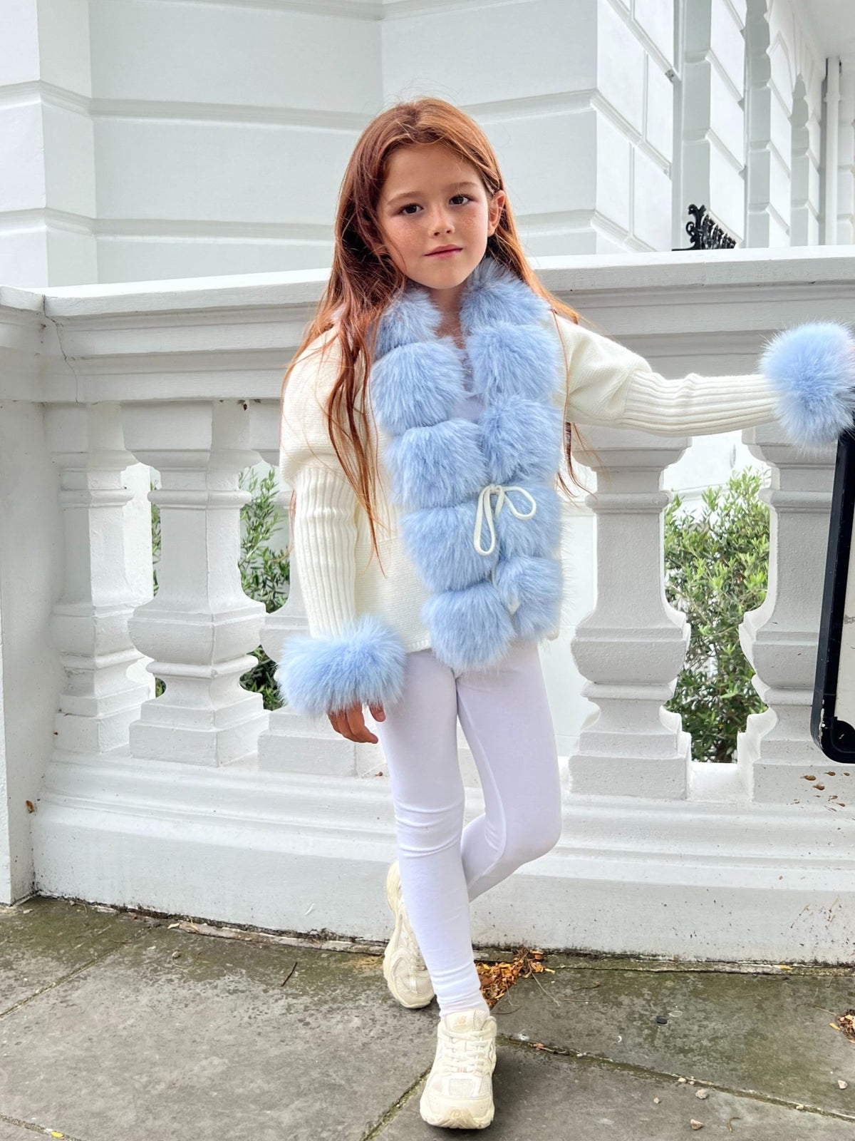 Cream Blue Premium Faux Fur Cardigan