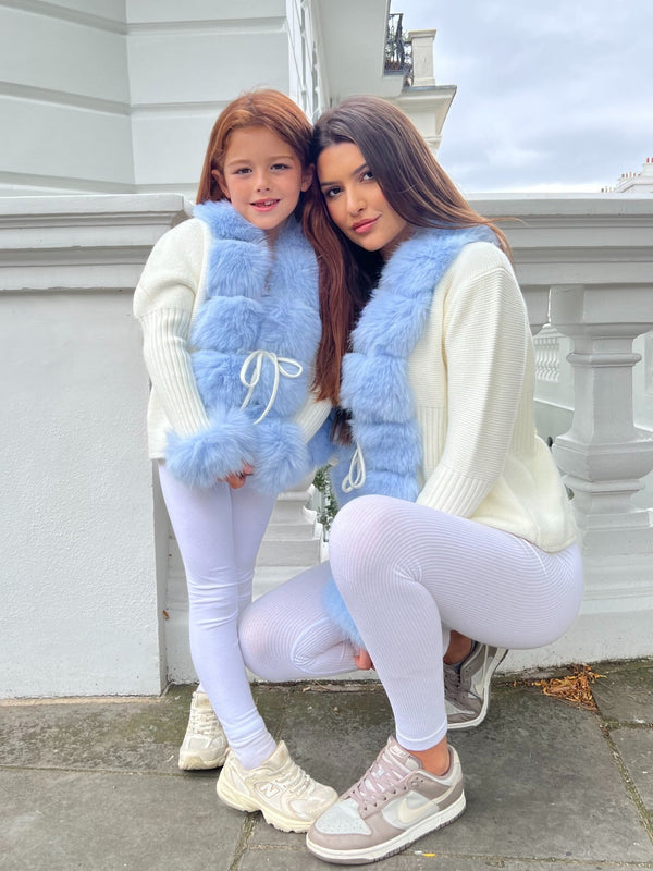 Kids Cream/Blue Premium Faux Fur Cardigan - H&L