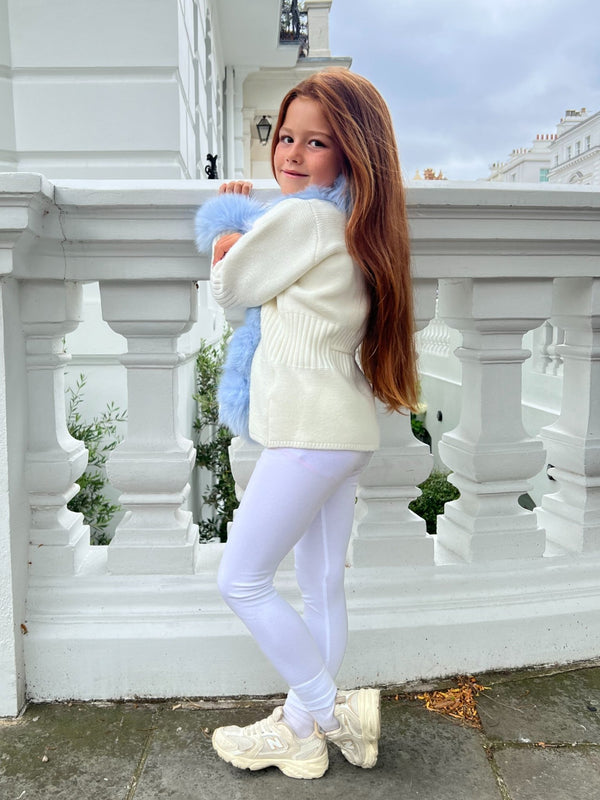 Kids Cream/Blue Premium Faux Fur Cardigan - H&L