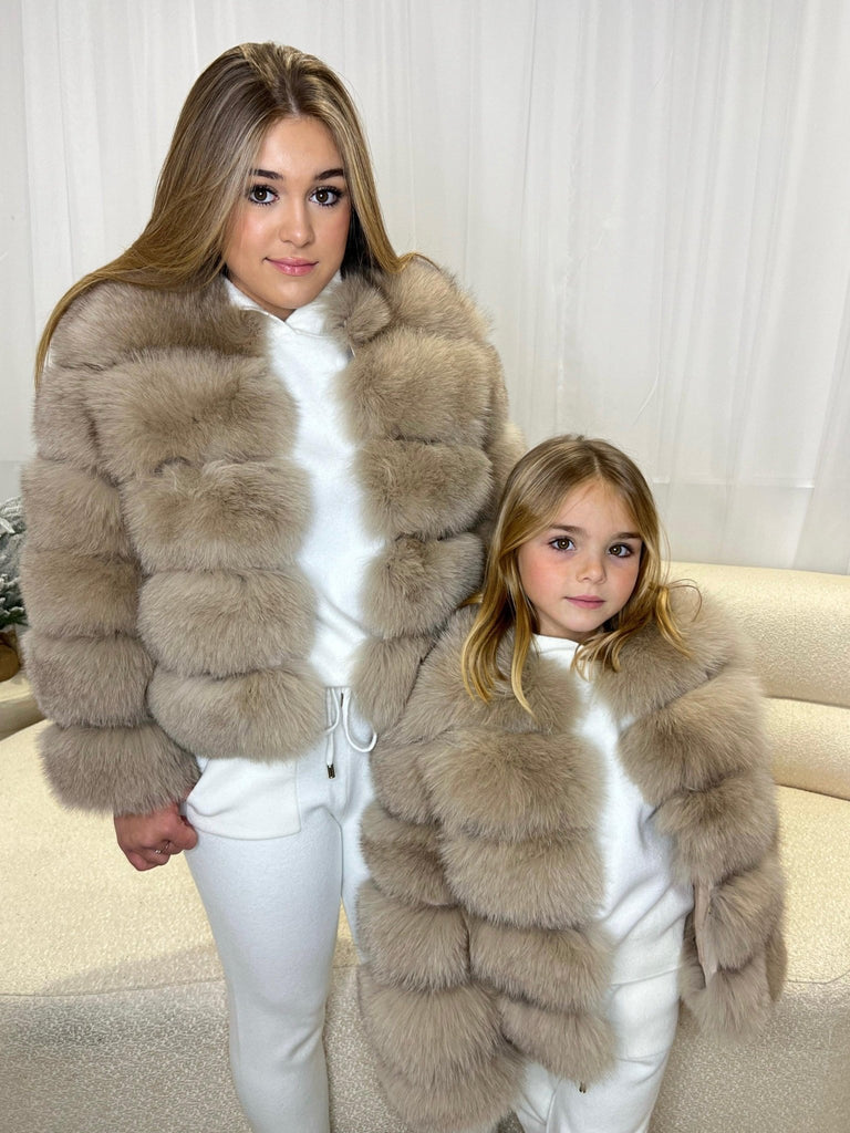 Kids Dark Beige Luxury Fur Coat - H&L