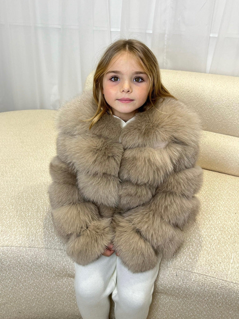 Kids Dark Beige Luxury Fur Coat - H&L