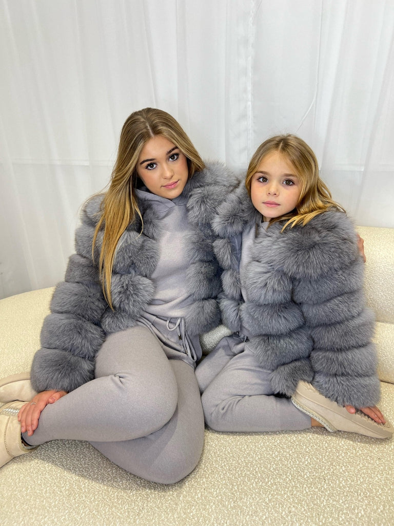 Kids Grey Luxury Fur Coat - H&L
