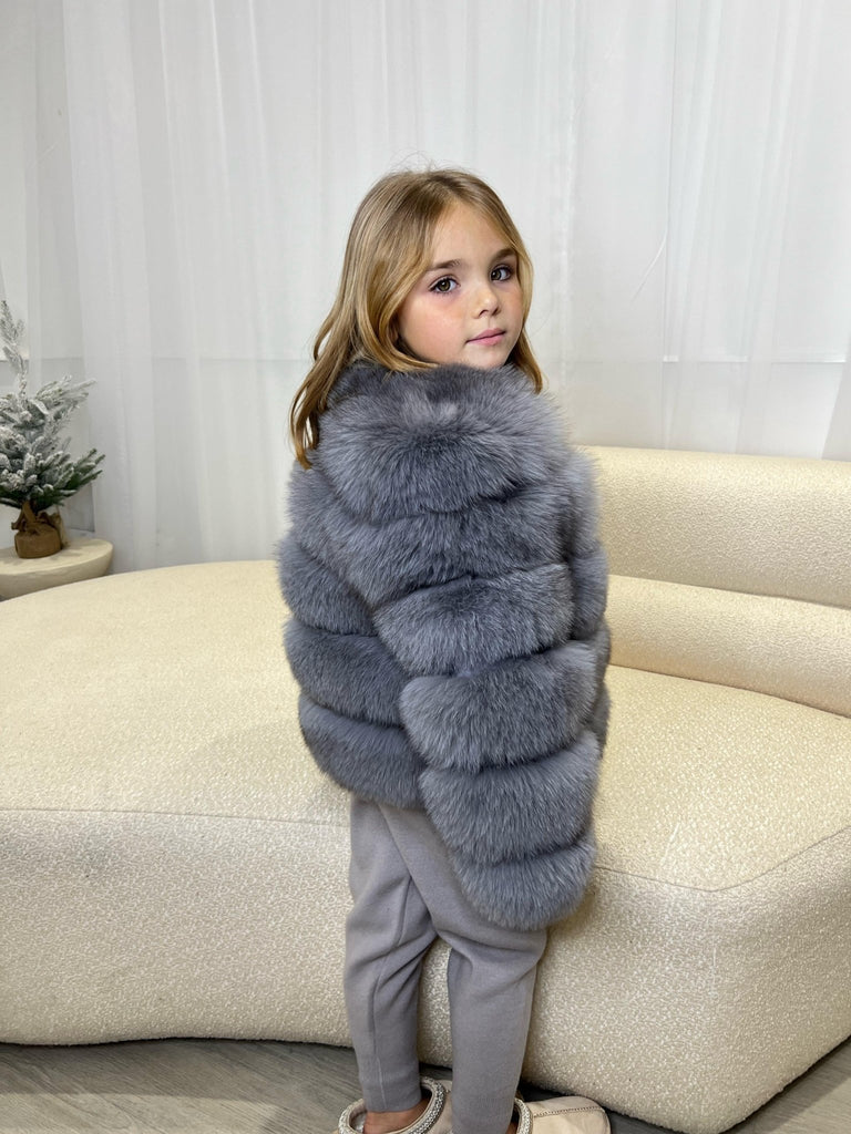 Kids Grey Luxury Fur Coat - H&L