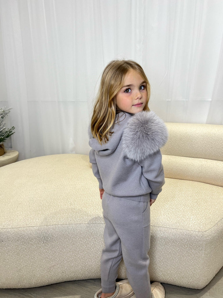 Kids Grey Luxury Fur Tracksuit - H&L