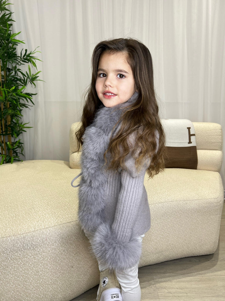 Kids Grey Premium Faux Fur Cardigan - H&L