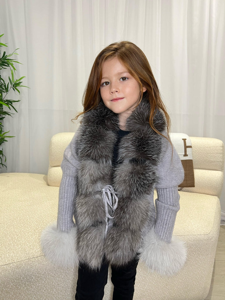 Kids Grey/Two Tone Luxury Fur Cardigan - H&L