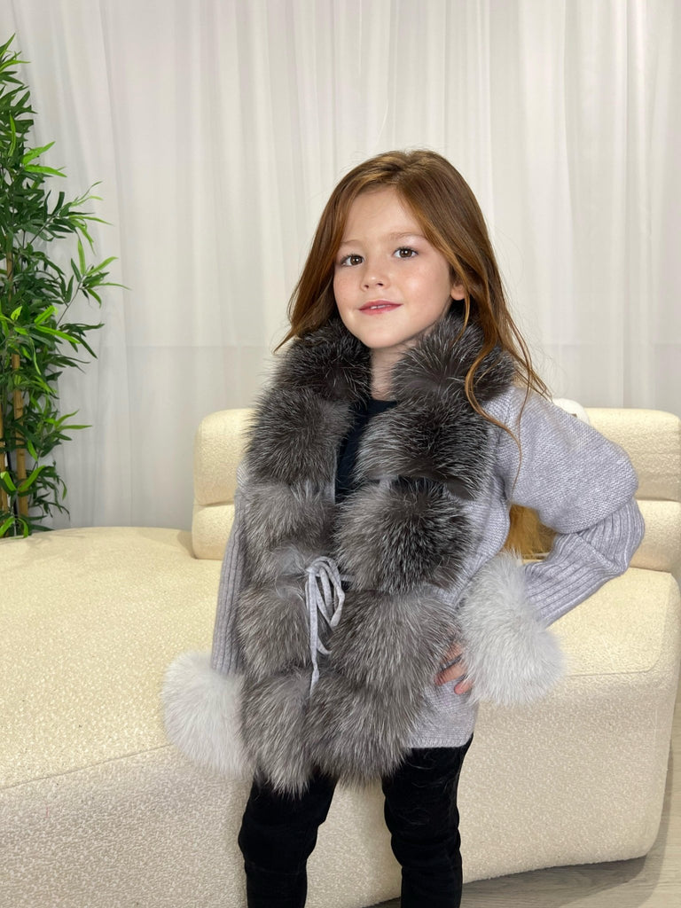 Kids Grey/Two Tone Luxury Fur Cardigan - H&L