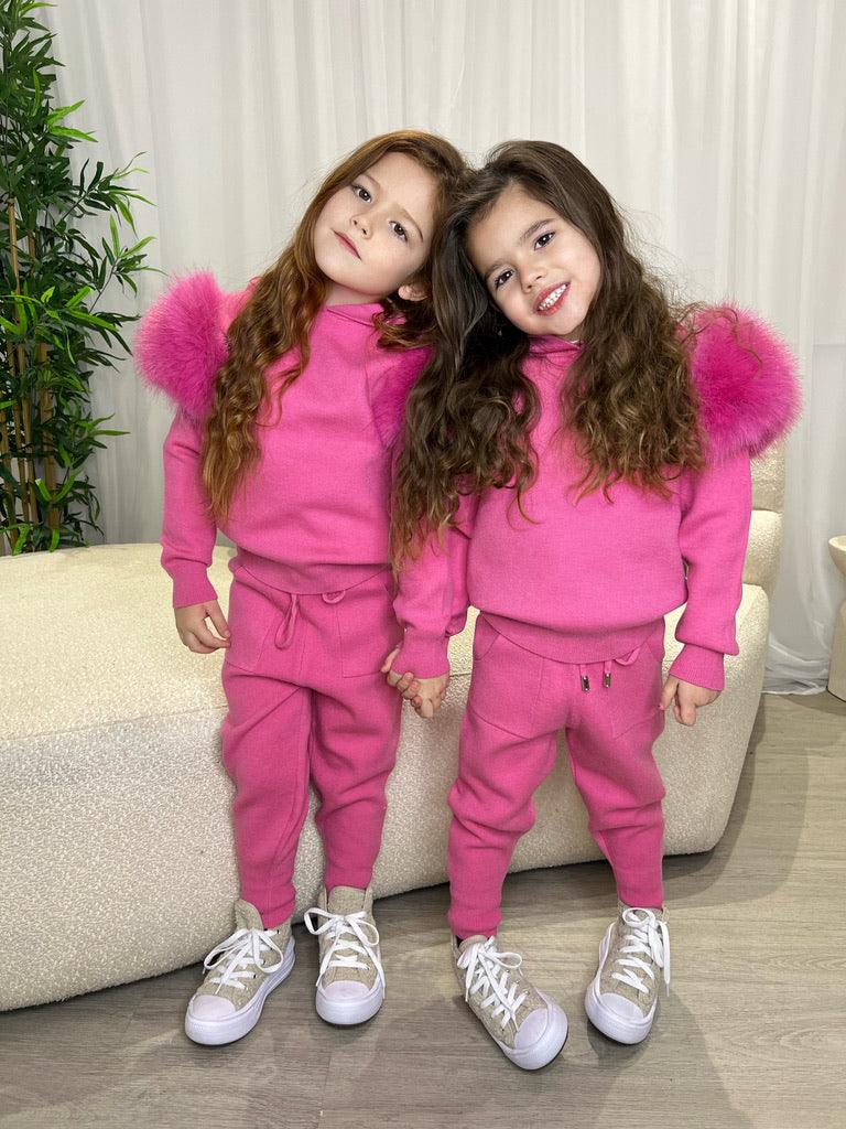 Kids Hot Pink Premium Faux Fur Loungewear Set - H&L