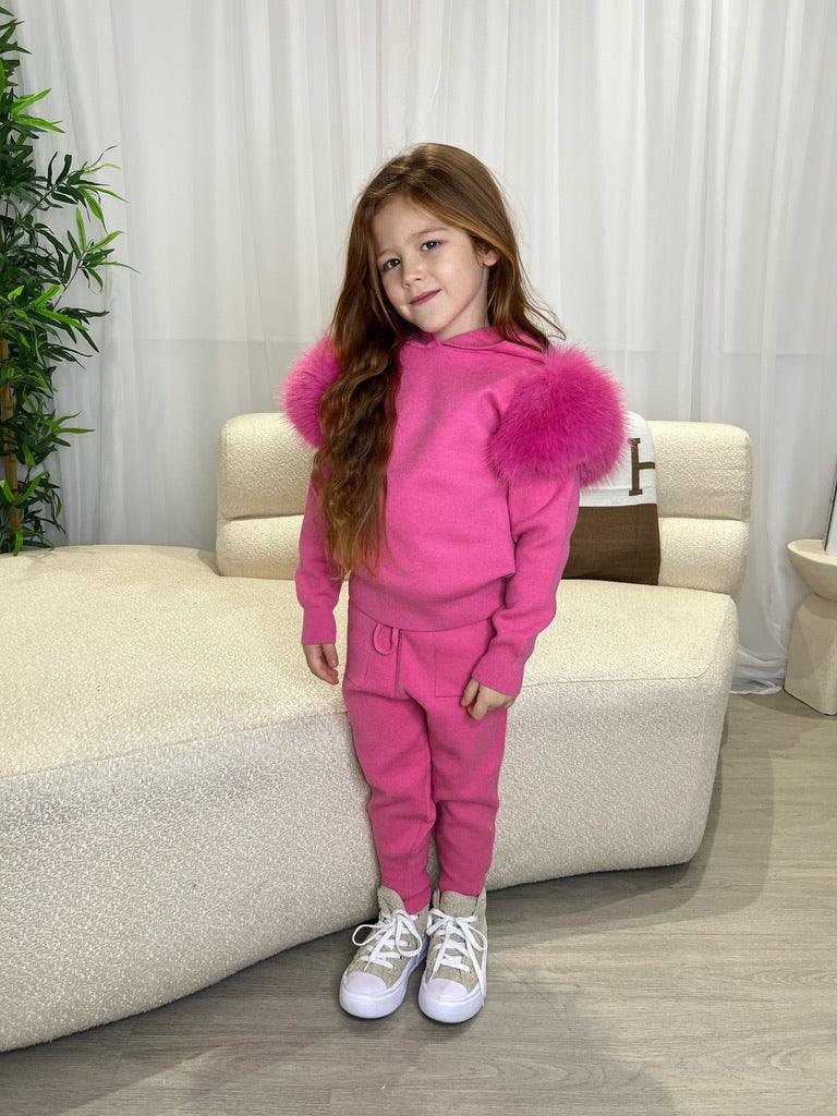 Kids Hot Pink Premium Faux Fur Loungewear Set - H&L