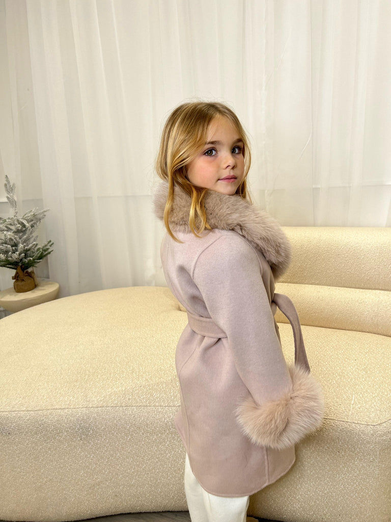 Kids Latte Luxury Fur Cashmere Coat - H&L