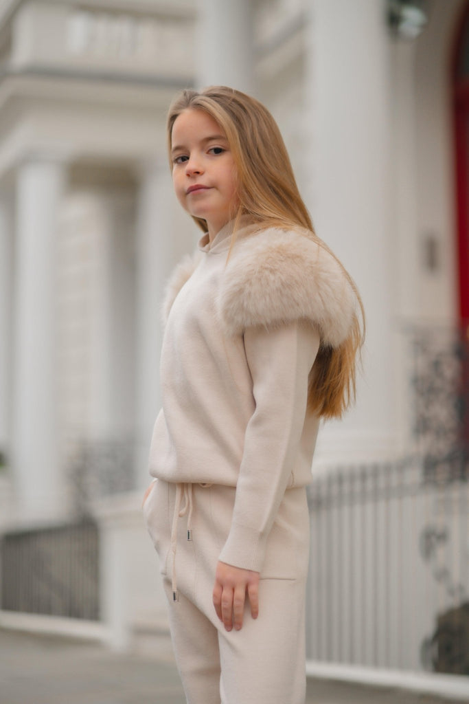 Kids Light Beige Premium Faux Fur Loungewear Set - H&L