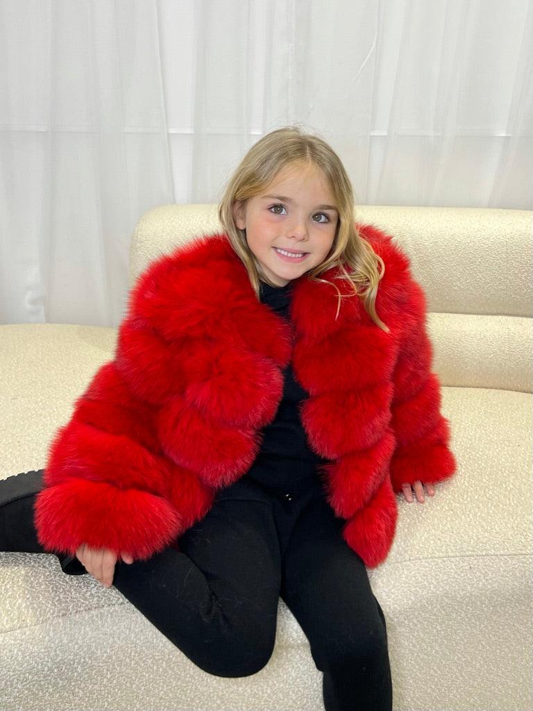 Kids Red Luxury Fur Coat - H&L