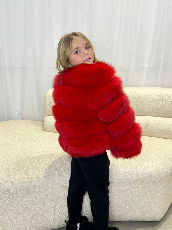 Kids Red Luxury Fur Coat - H&L
