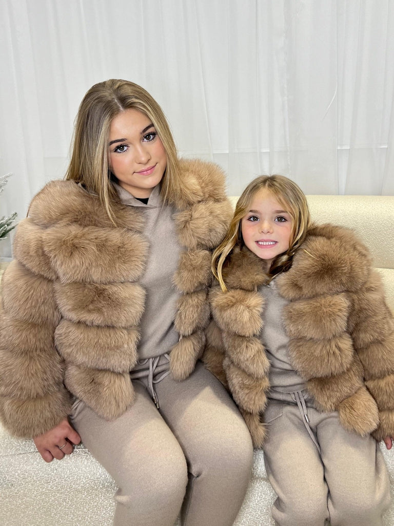Kids Tan Luxury Fur Coat - H&L