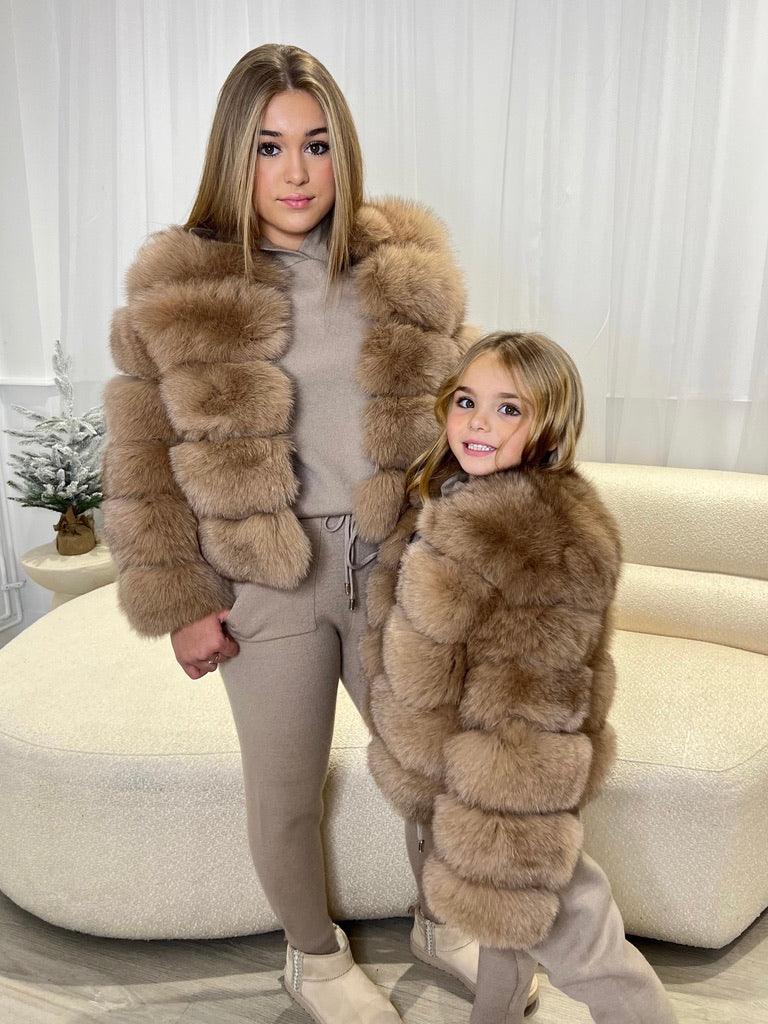 Kids Tan Luxury Fur Coat - H&L