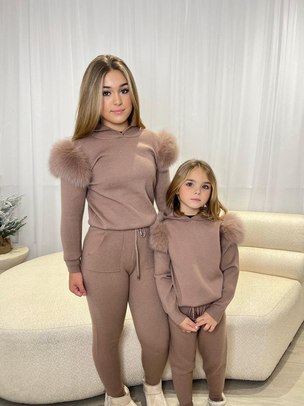 Kids Taupe Luxury Fur Tracksuit - H&L