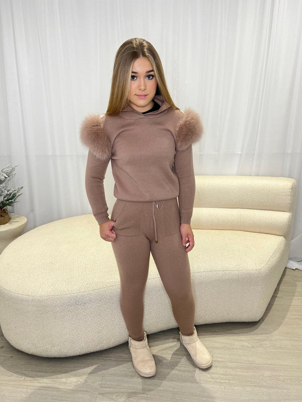 Kids Taupe Luxury Fur Tracksuit - H&L