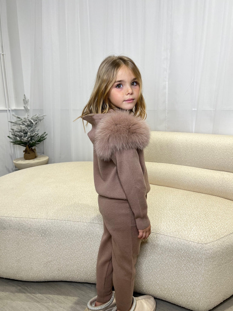 Kids Taupe Luxury Fur Tracksuit - H&L